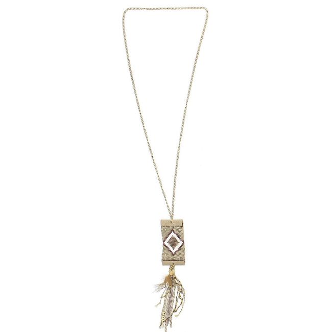 LONG PENDANT NECKLACE FEATHER BEADS