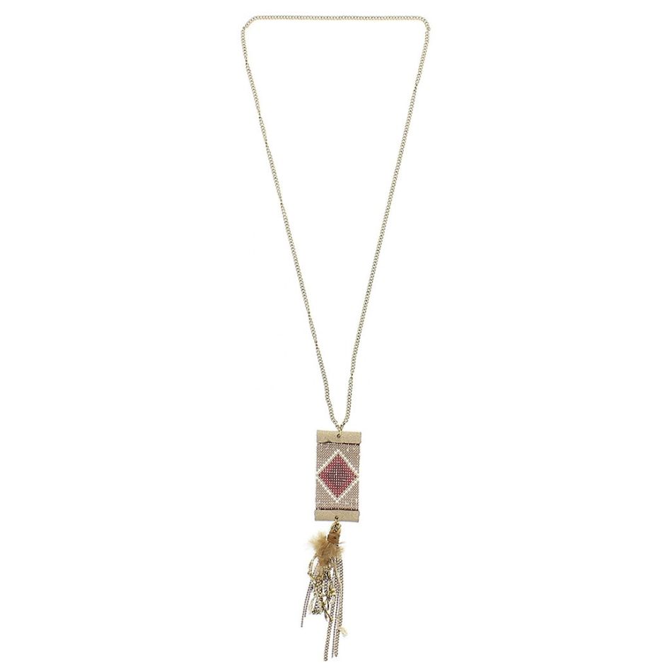 COLLAR LARGO COLG. ABALORIOS PLUMA