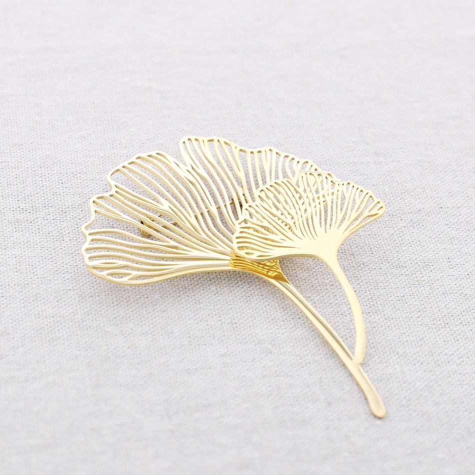 DOUBLE GINGKO LEAF STEEL BROOCH
