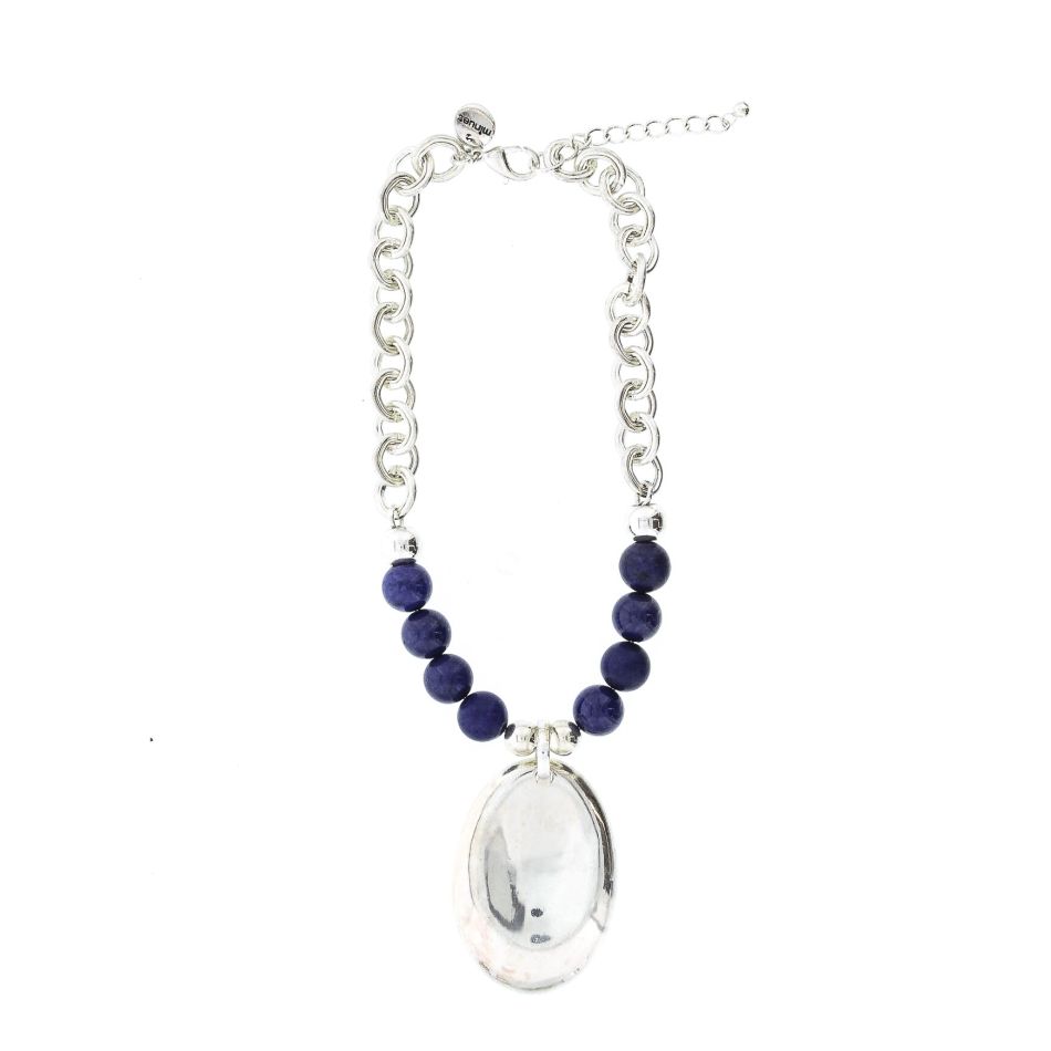 METAL BEADS STONE CHOKER NECKLACE