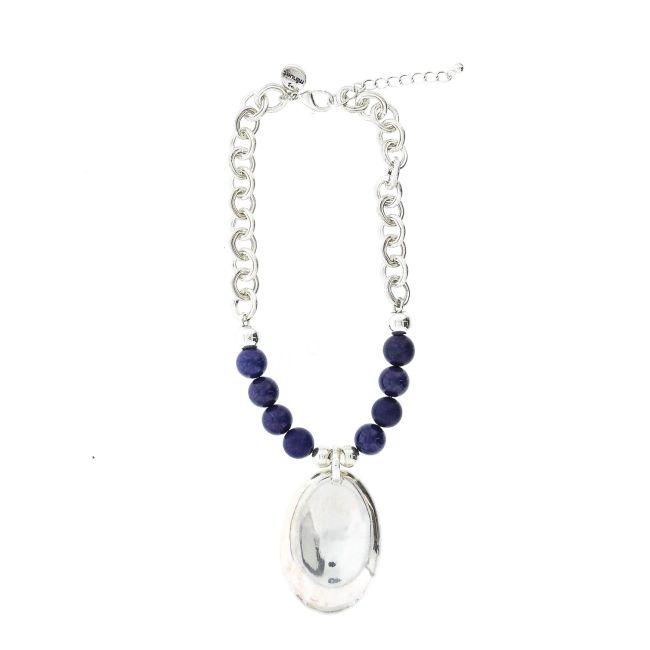 METAL BEADS STONE CHOKER NECKLACE