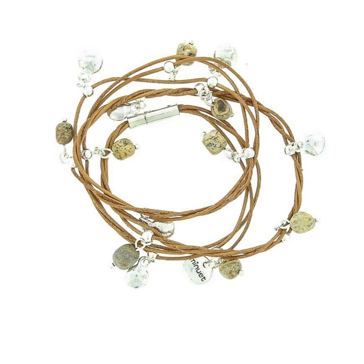 BRACELET WITH SEVERAL TURNS LEATHER METAL PENDANTS