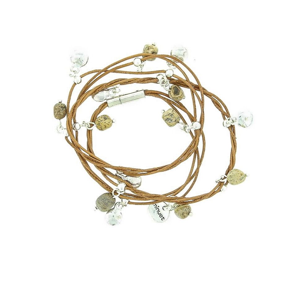 BRACELET WITH SEVERAL TURNS LEATHER METAL PENDANTS