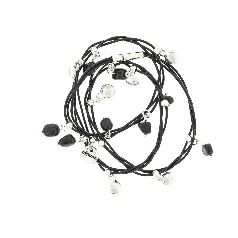 BRACELET WITH SEVERAL TURNS LEATHER METAL PENDANTS
