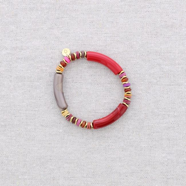 PULSERA ELÁSTICA ACERO CUENTAS RESINA