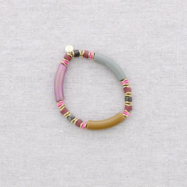 PULSERA ELÁSTICA ACERO CUENTAS RESINA