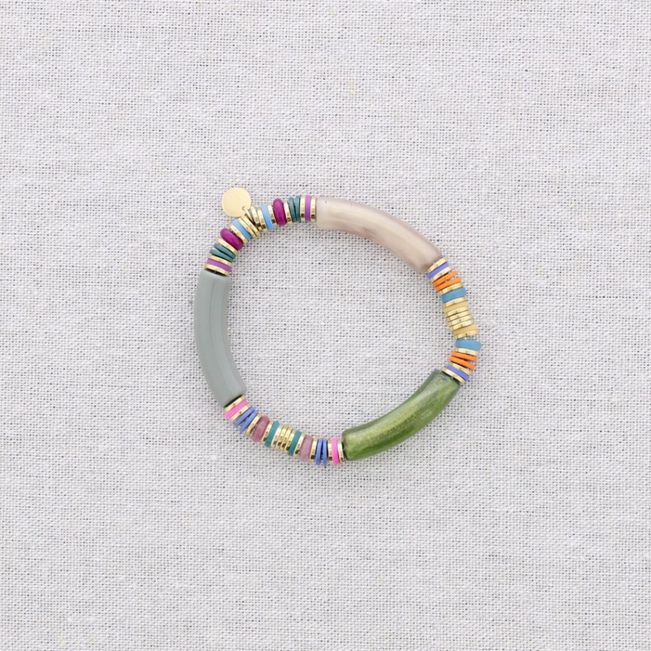 STEEL ELASTIC BRACELET WITH RESIN BEADS