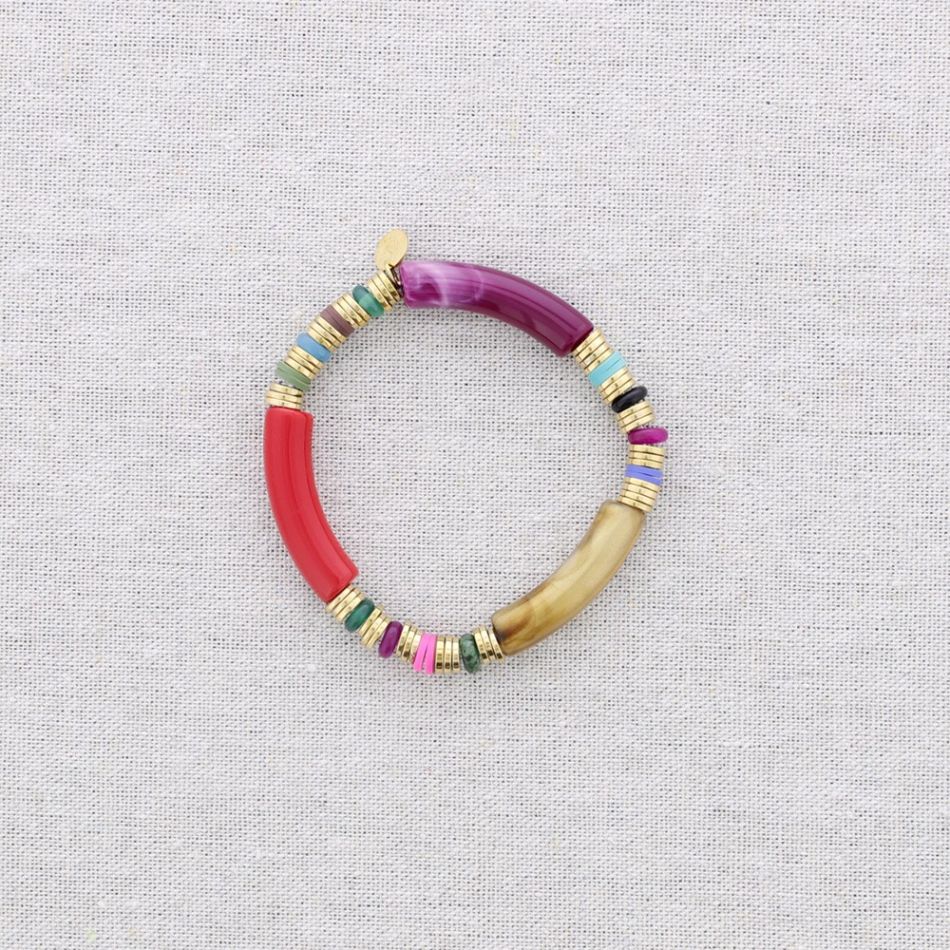 STEEL ELASTIC BRACELET WITH RESIN BEADS