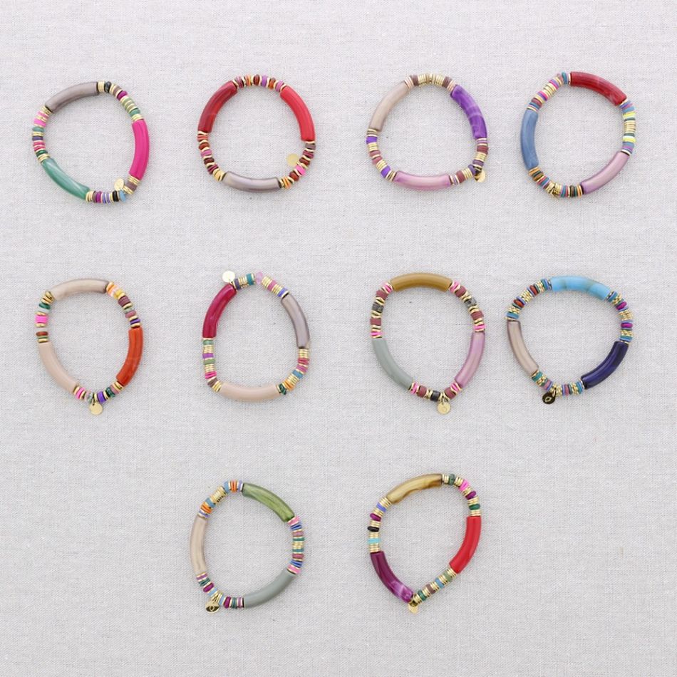 STEEL ELASTIC BRACELET WITH RESIN BEADS