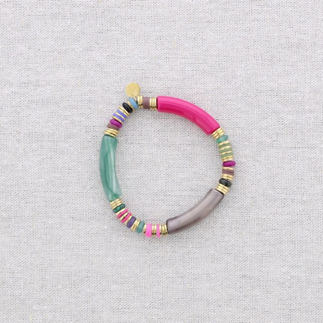 STEEL ELASTIC BRACELET WITH RESIN BEADS