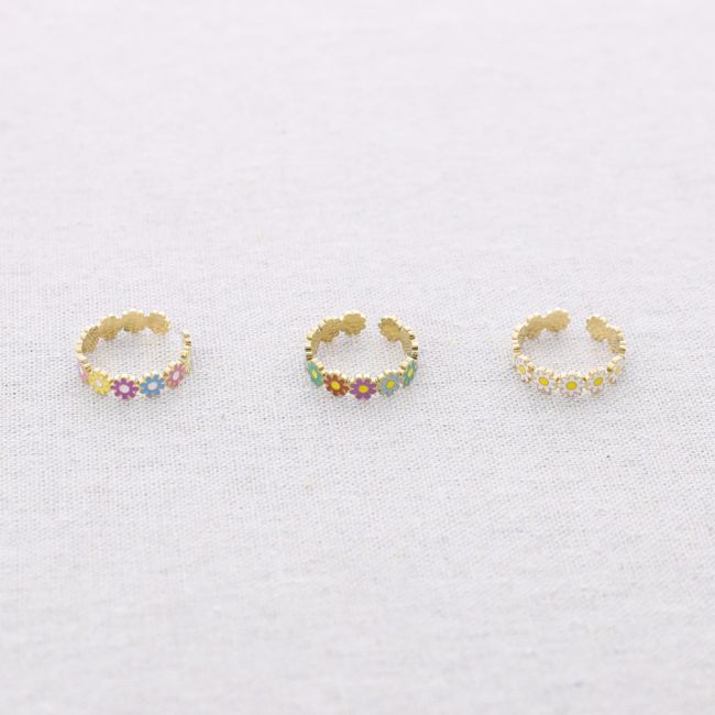 ANILLO ACERO MARGARITAS ESMALTE