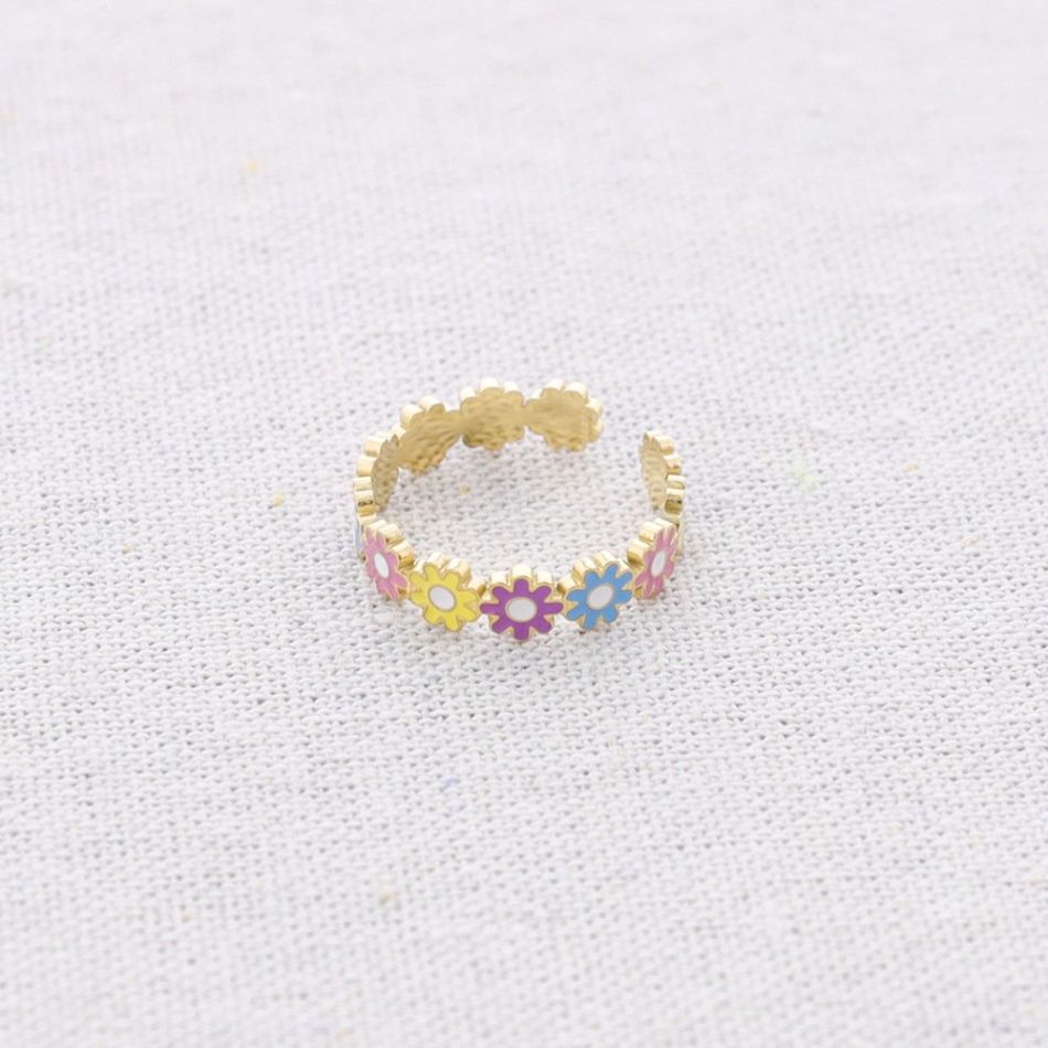 ANILLO ACERO MARGARITAS ESMALTE