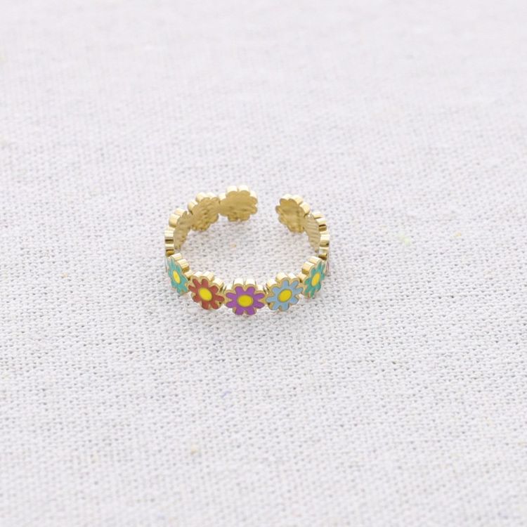 ANILLO ACERO MARGARITAS ESMALTE