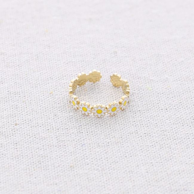 ANILLO ACERO MARGARITAS ESMALTE