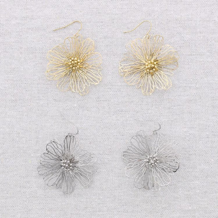 PENDIENTES ACERO PRESIÓN FLOR FILIGRANA 2