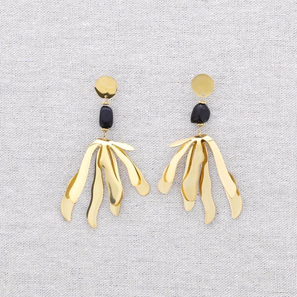 FLOWER STONE STEEL EARRINGS