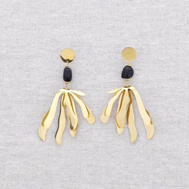FLOWER STONE STEEL EARRINGS