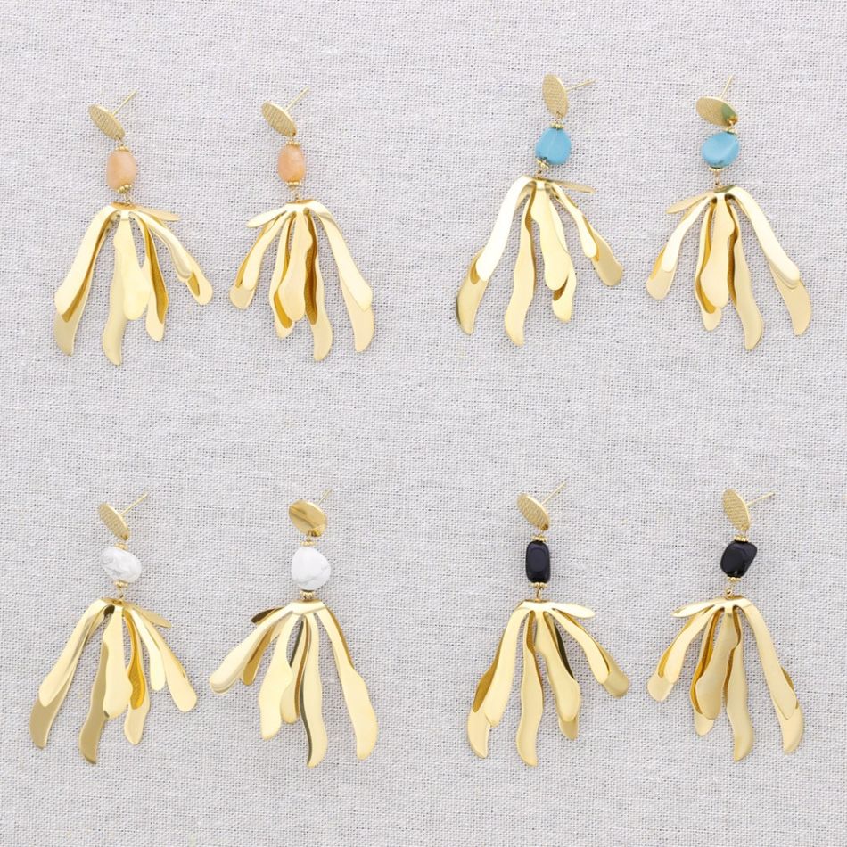 FLOWER STONE STEEL EARRINGS