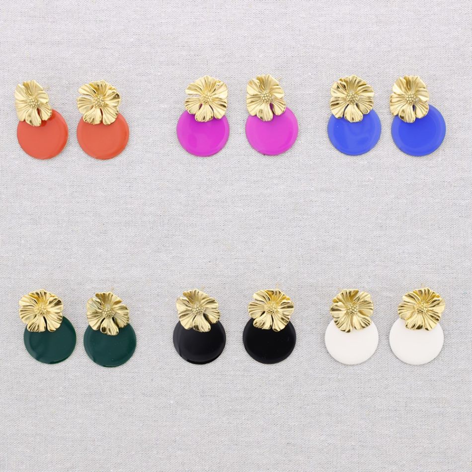 STEEL EARRINGS FLOWER ENAMEL MEDAL