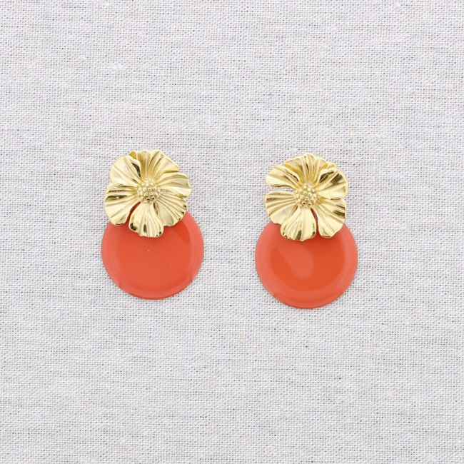 PENDIENTES ACERO FLOR MEDALLA ESMALTE