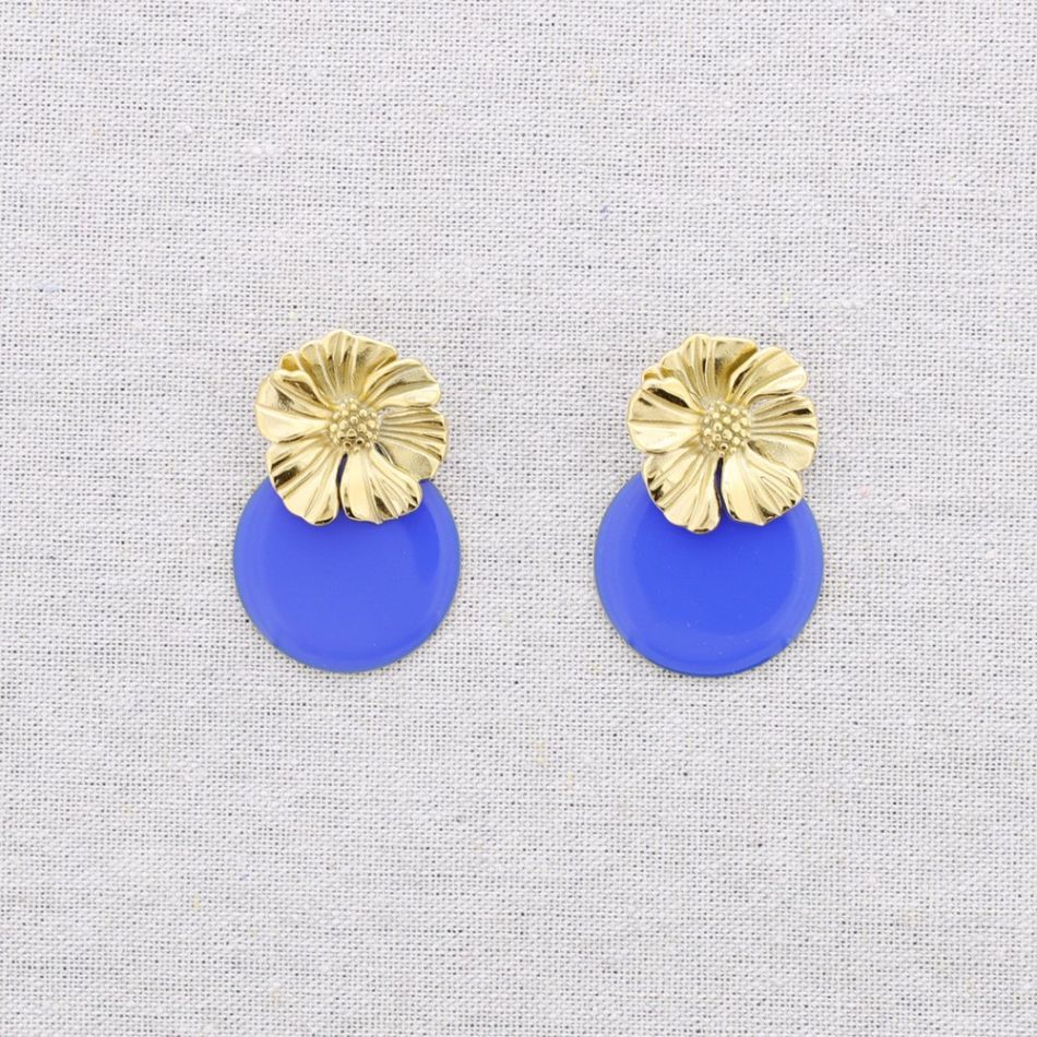 STEEL EARRINGS FLOWER ENAMEL MEDAL