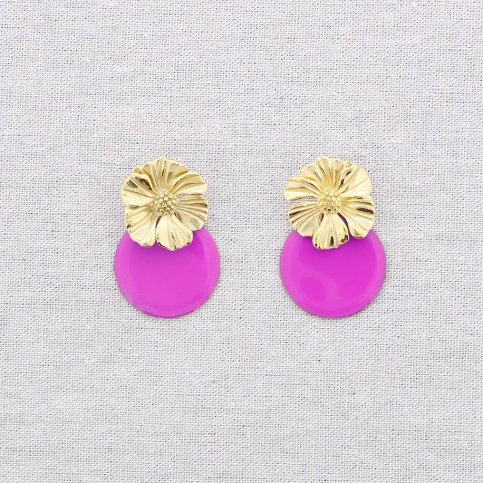 STEEL EARRINGS FLOWER ENAMEL MEDAL