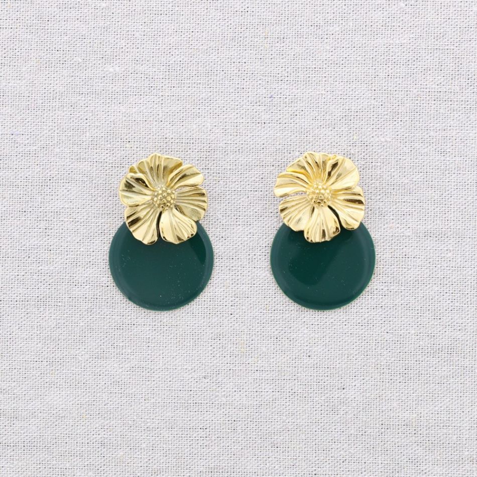 PENDIENTES ACERO FLOR MEDALLA ESMALTE