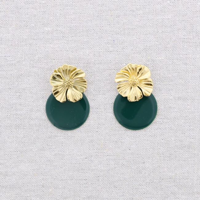 PENDIENTES ACERO FLOR MEDALLA ESMALTE