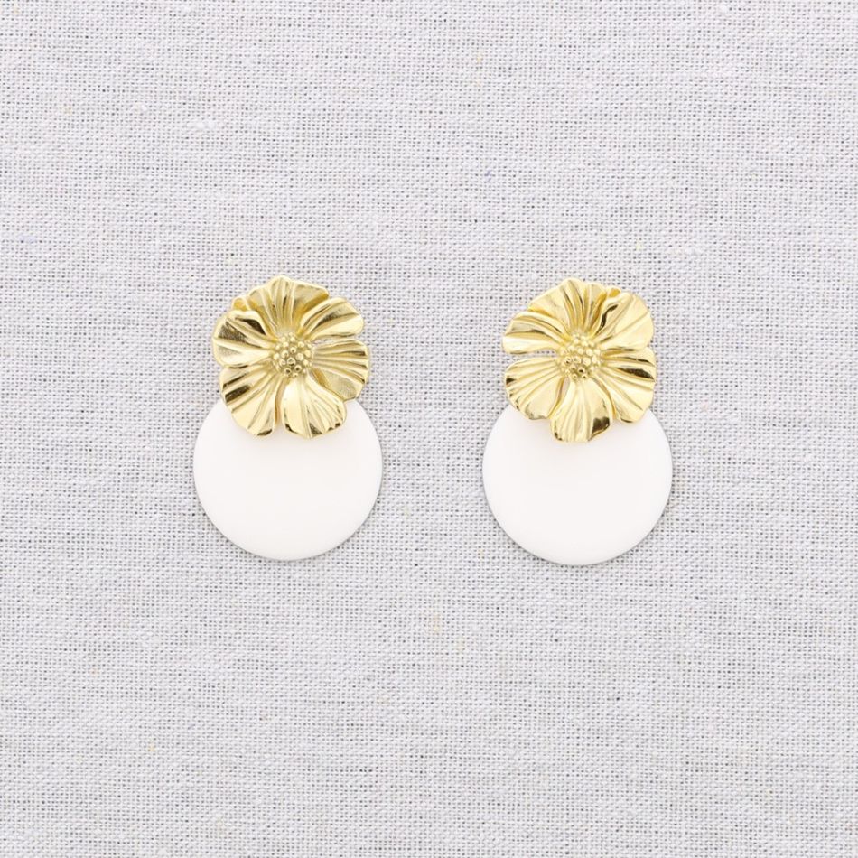 PENDIENTES ACERO FLOR MEDALLA ESMALTE