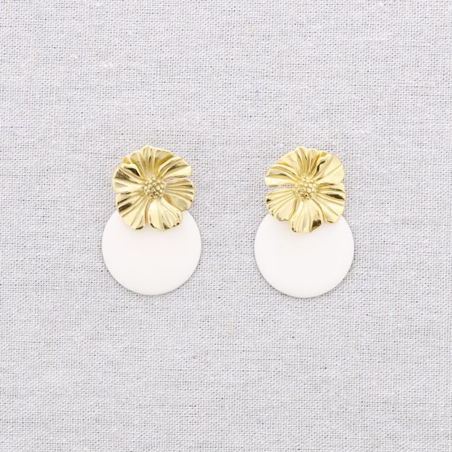 PENDIENTES ACERO FLOR MEDALLA ESMALTE