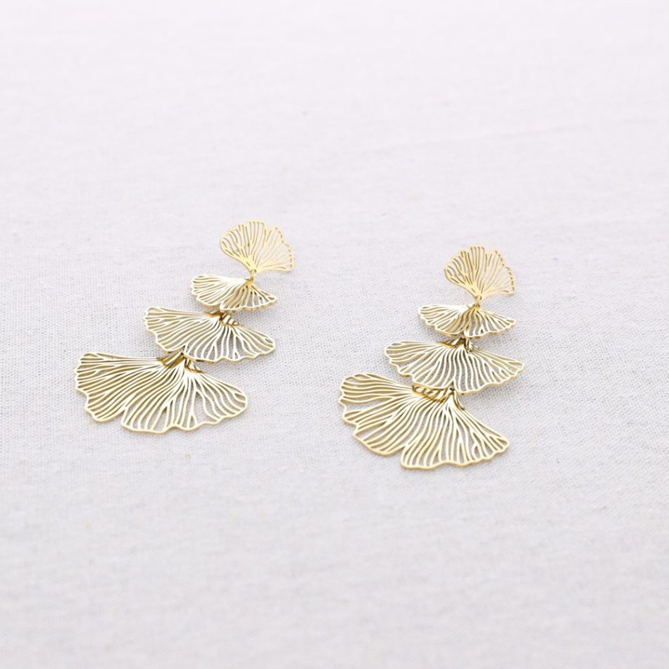 PENDIENTES ACERO CUÁDRUPLE HOJA GINGKO