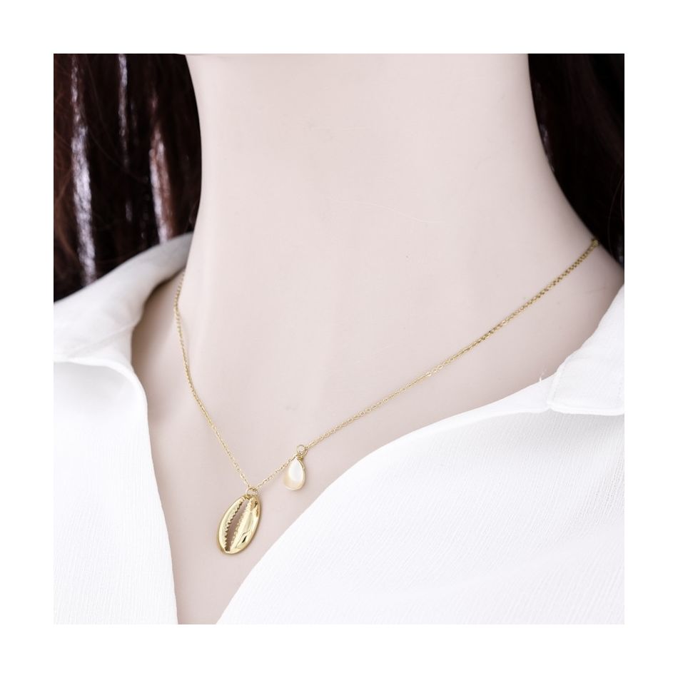 SHELL PENDANT STEEL SHORT NECKLACE 42CM