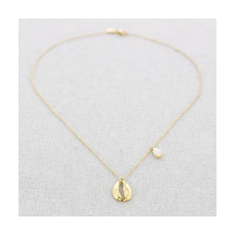 SHELL PENDANT STEEL SHORT NECKLACE 42CM