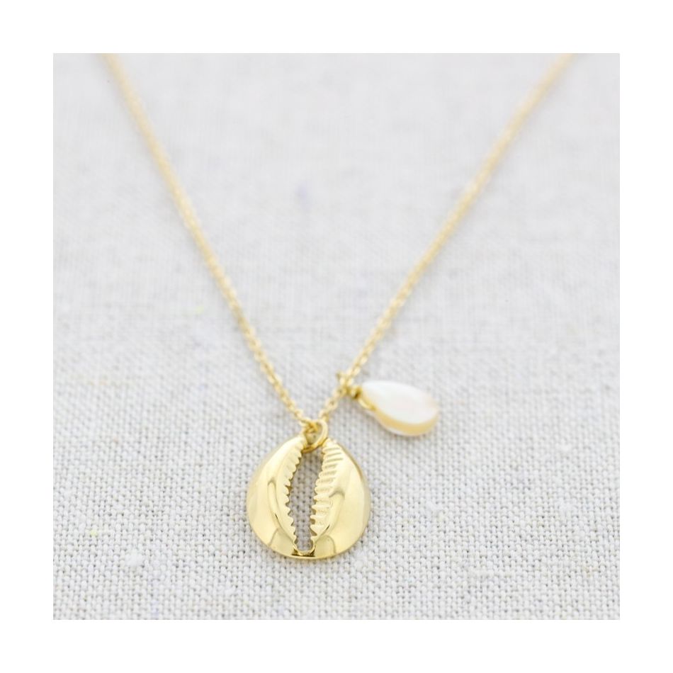 SHELL PENDANT STEEL SHORT NECKLACE 42CM
