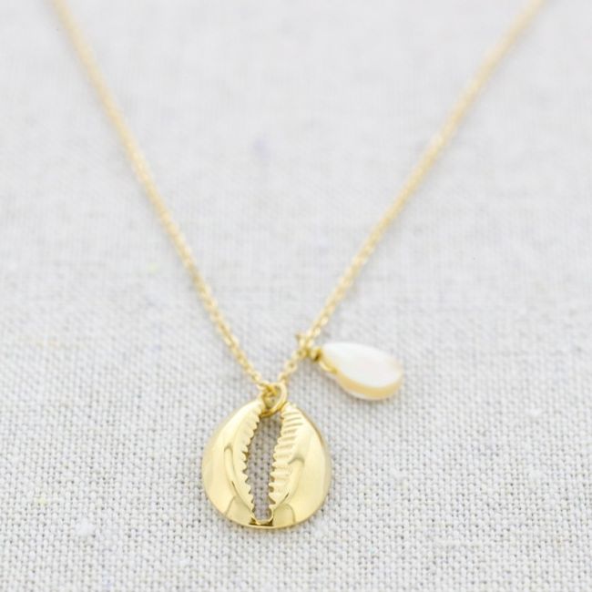 SHELL PENDANT STEEL SHORT NECKLACE 42CM