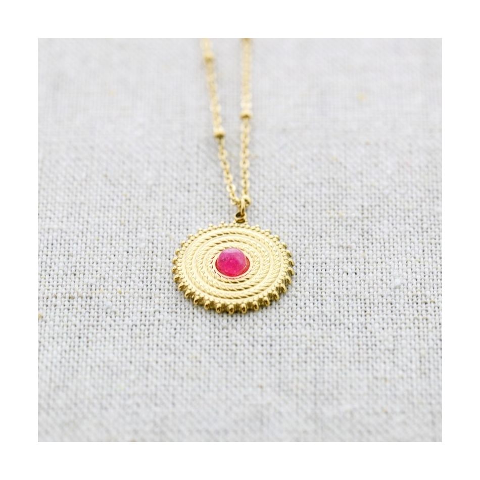 COLLAR ACERO COLGANTE MEDALLA PIEDRA 56CM
