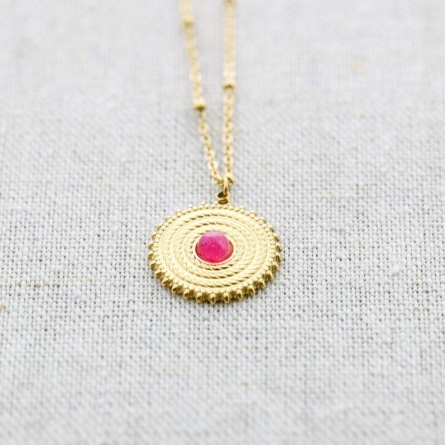 STONE MEDAL PENDANT STEEL NECKLACE 56CM