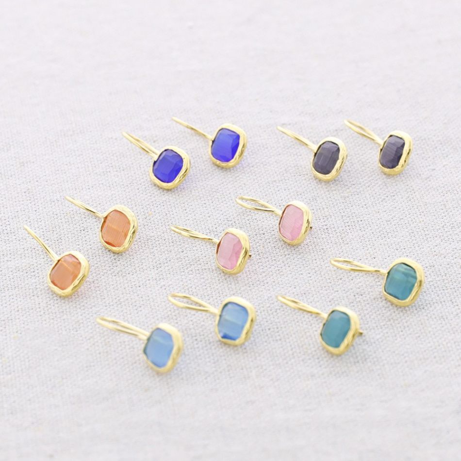 PENDIENTES BRONCE CUADRADO PIEDRA