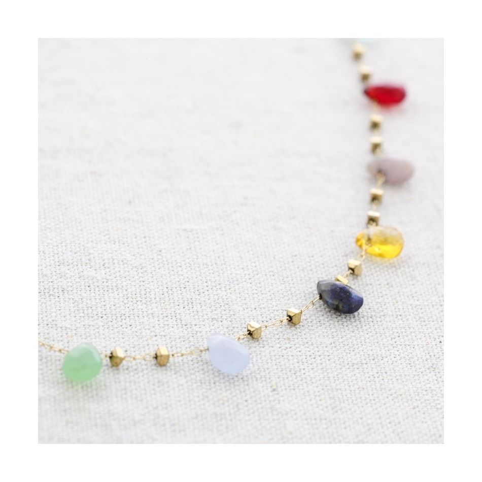 STEEL SHORT NECKLACE WITH MULTICOLOR STONES