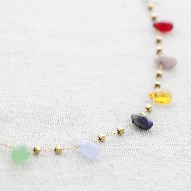 STEEL SHORT NECKLACE WITH MULTICOLOR STONES