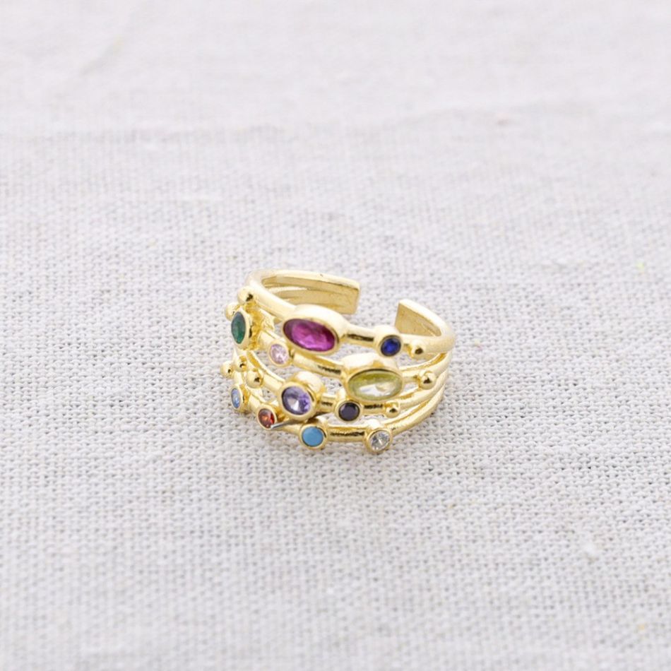 ANILLO BRONCE 4 TIRAS 11 CIRCONITAS