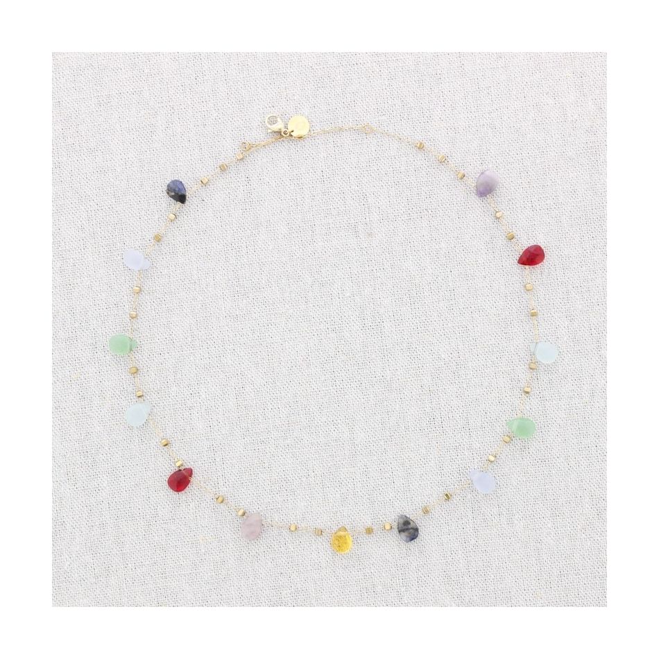 STEEL SHORT NECKLACE WITH MULTICOLOR STONES