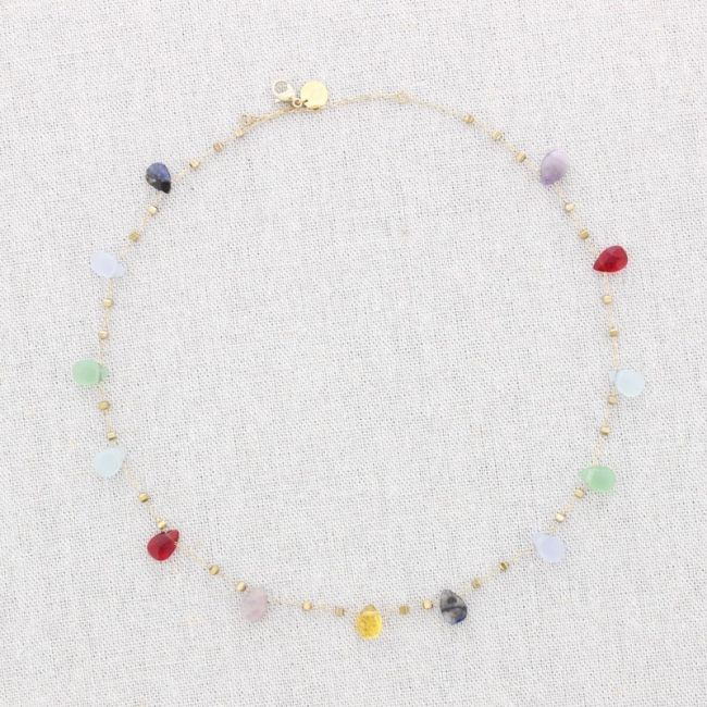 STEEL SHORT NECKLACE WITH MULTICOLOR STONES