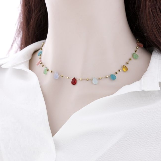 STEEL SHORT NECKLACE WITH MULTICOLOR STONES