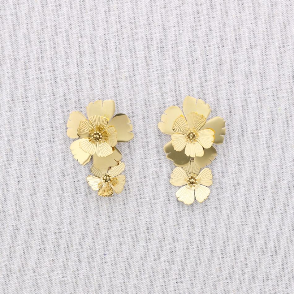 DOUBLE FLOWER STEEL EARRINGS