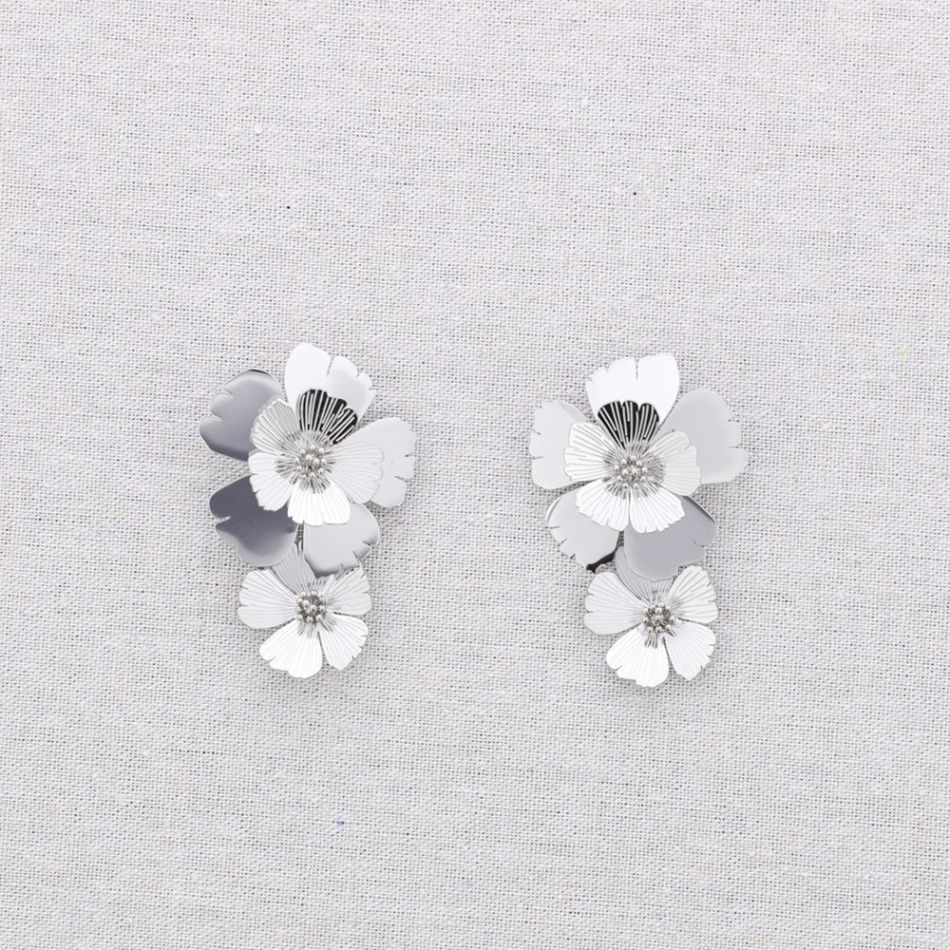 DOUBLE FLOWER STEEL EARRINGS