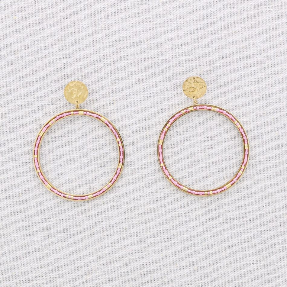 STEEL HOOP EARRINGS WITH BEADS