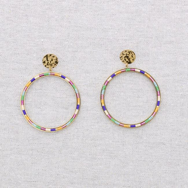 STEEL HOOP EARRINGS WITH BEADS