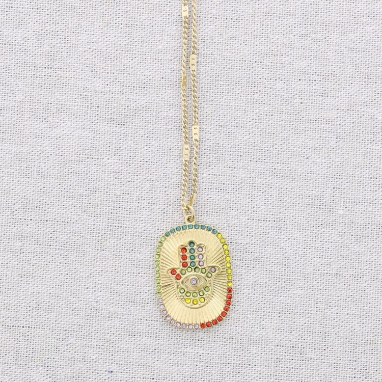 COLLAR ACERO COLGANTE MANO FÁTIMA CRISTALES