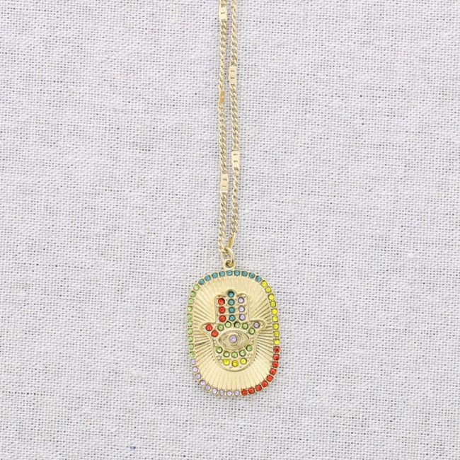 STEEL NECKLACE WITH FATIMA HAND PENDANT CRYSTALS